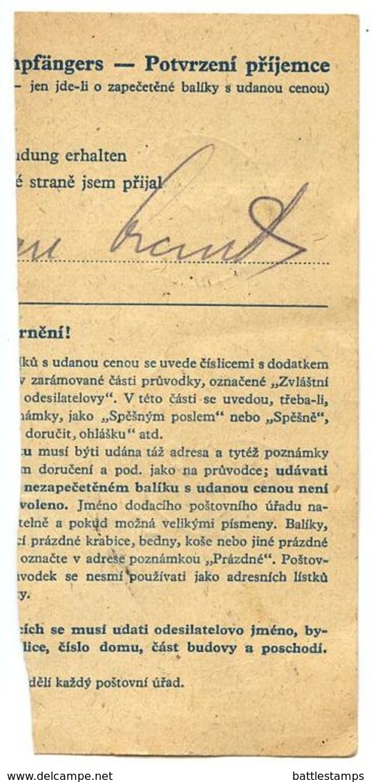 Czechoslovakia Bohemia & Moravia 1944 Parcel Card Dolní Kounice / Kanitz, Scott 68, 74, 77 - Covers & Documents