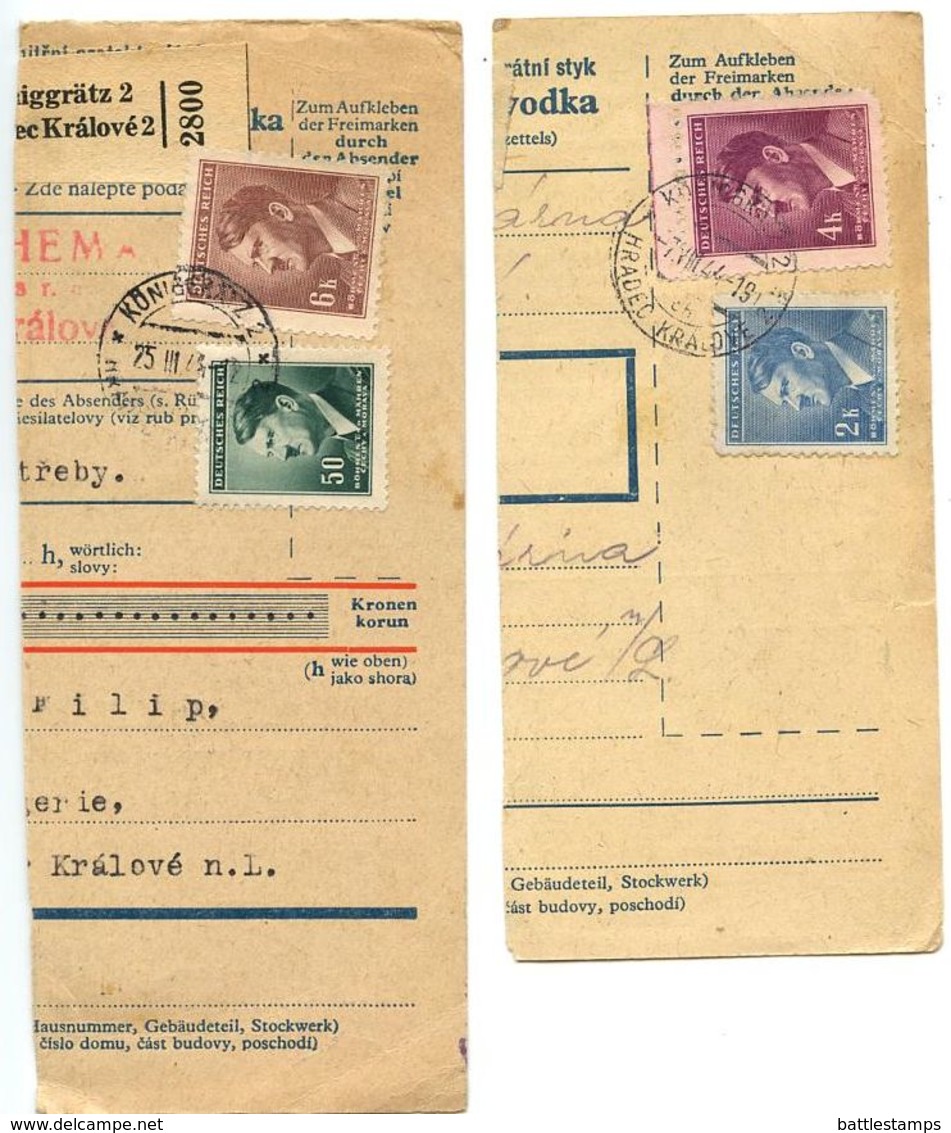 Czechoslovakia Bohemia & Moravia 1944 2 Parcel Cards Hradec Králové / Königgrätz - Covers & Documents