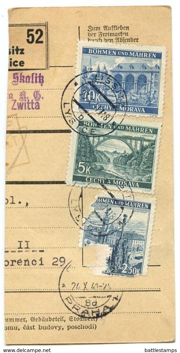 Czechoslovakia Bohemia & Moravia 1941 Parcel Card Lysice / Lissitz, Scott 34, 44, 47 - Covers & Documents