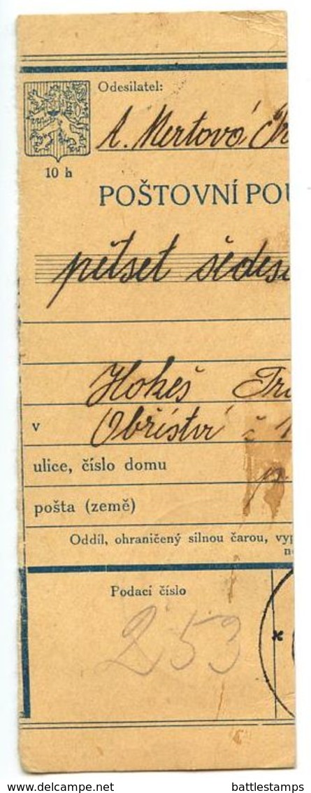 Czechoslovakia 1938 Parcel Card To Obříství, Scott J65 Postage Due - Covers & Documents