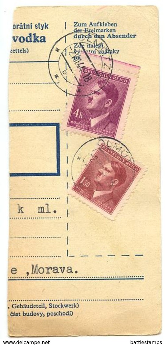 Czechoslovakia Bohemia & Moravia 1944 Parcel Card Olmütz, Scott 70 & 76 - Covers & Documents