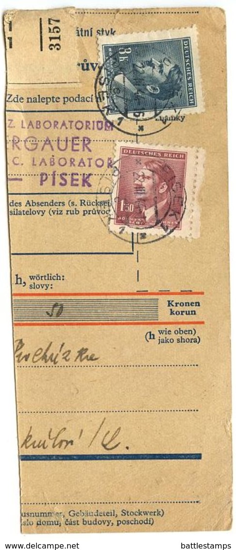 Czechoslovakia Bohemia & Moravia 1944 Parcel Card Písek, Scott 70 & 79 - Covers & Documents