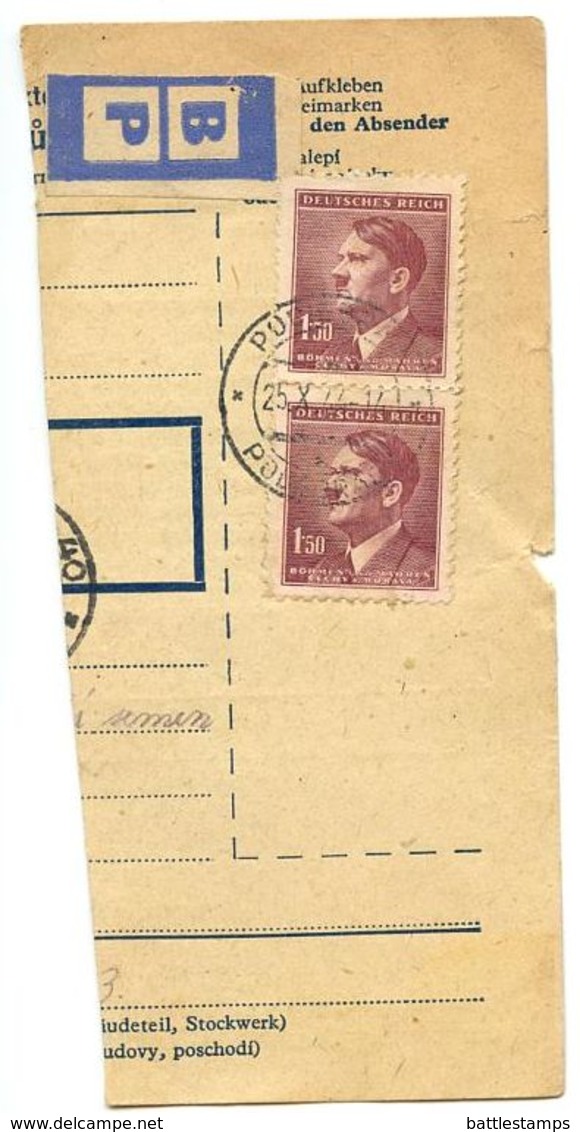 Czechoslovakia Bohemia & Moravia 1944 Parcel Card Poděbrady / Podiebrad, Scott 70 Pair - Covers & Documents