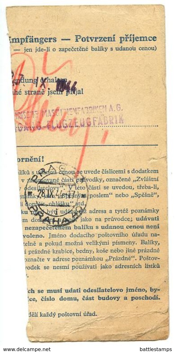 Czechoslovakia Bohemia & Moravia 1944 Parcel Card Velešín / Weleschin, Scott 78 - Covers & Documents