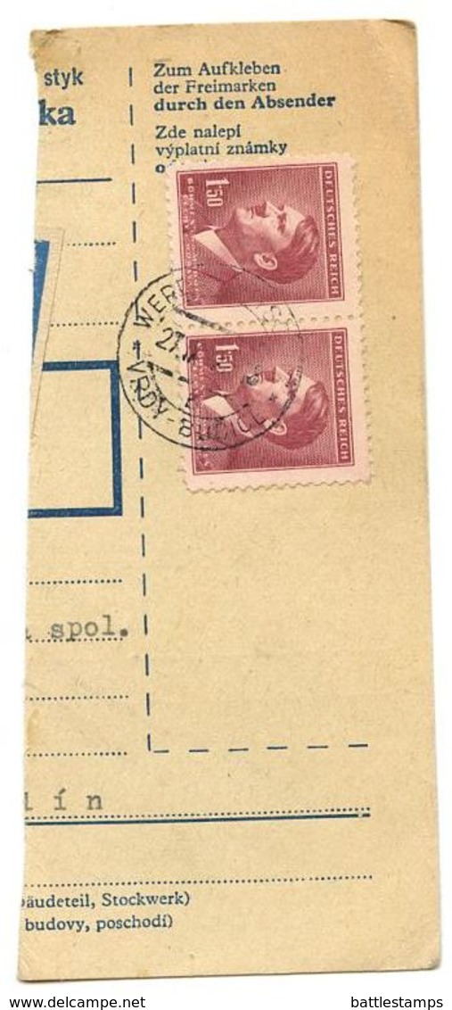 Czechoslovakia Bohemia & Moravia 1944 Parcel Card Vrdy-Bučice, Scott 70 Pair - Covers & Documents