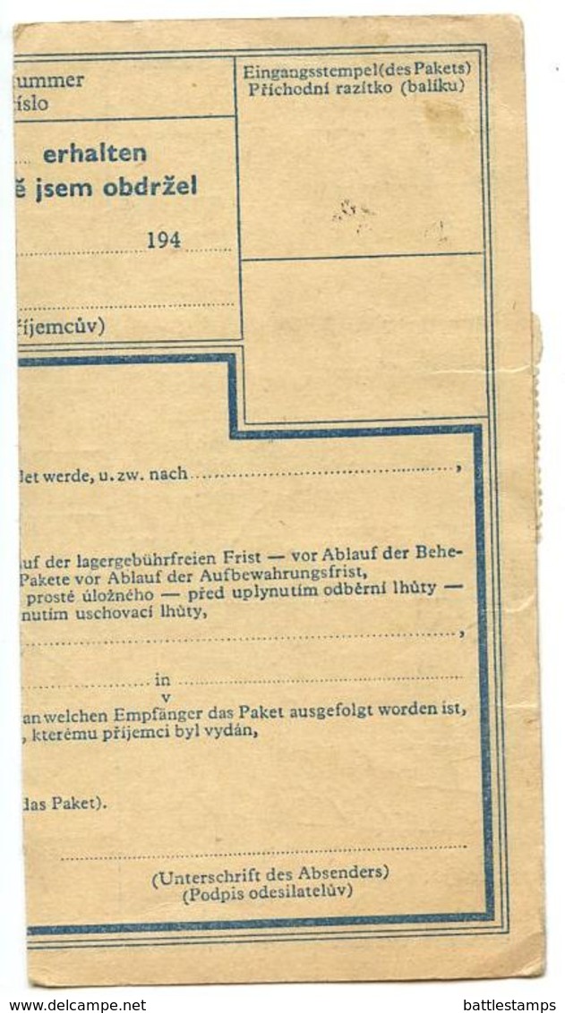 Czechoslovakia Bohemia & Moravia 1941 Parcel Card Cetkovice / Zetkowitz - Covers & Documents