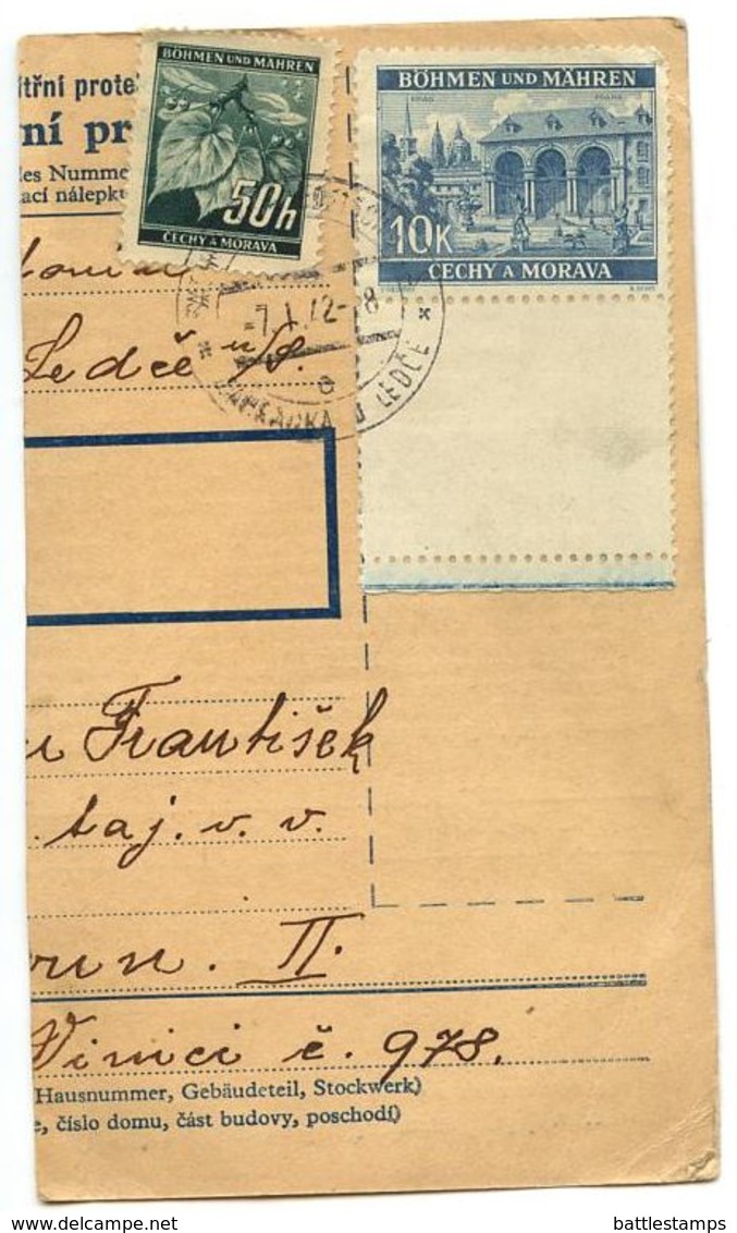 Czechoslovakia Bohemia & Moravia 1942 Parcel Card Zahrádka U Ledče, Scott 26, 47 - Covers & Documents