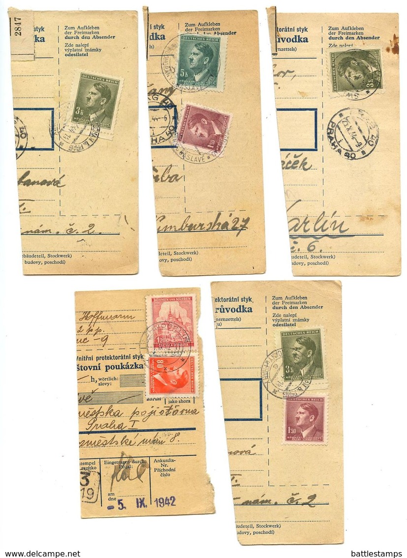 Czechoslovakia Bohemia & Moravia 1942/1944 11 Parcel Cards, Hitler Stamps - Covers & Documents