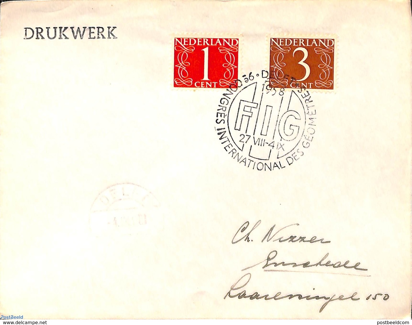 Netherlands - Special Cancellations 1958 Postmark: 9e Congres Int. Des Geometres, (Postal History), Statistics - Zonder Classificatie