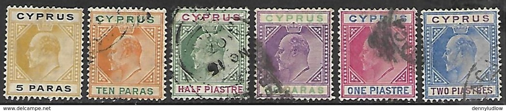 Cyprus  1904-7  Sc#48-53   5pa, 10pa, 1/2pi, 30pa, 1pi, 2pi  Used  2016 Scott Value $10.65 - Cyprus (...-1960)