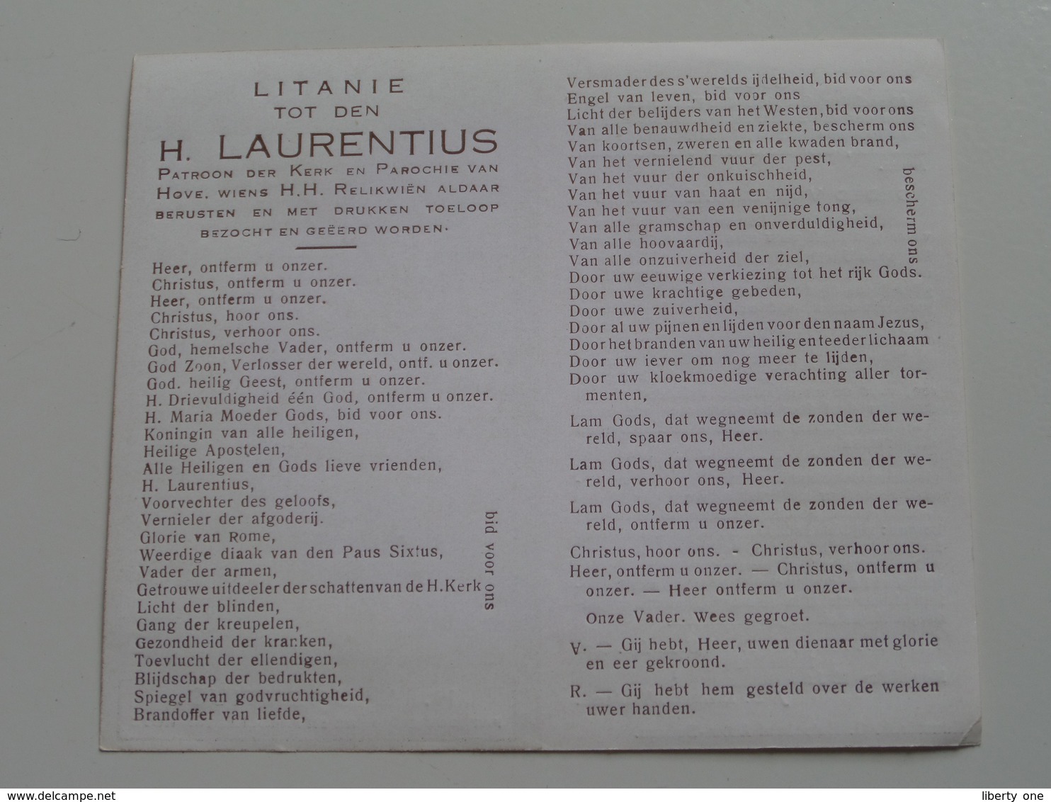 Litanie Tot Den H. LAURENTIUS Patroon Der Kerk En Parochie Van HOVE ( G. Hutsebaut Deurne / Details - Zie Foto's ) ! - Religion & Esotérisme