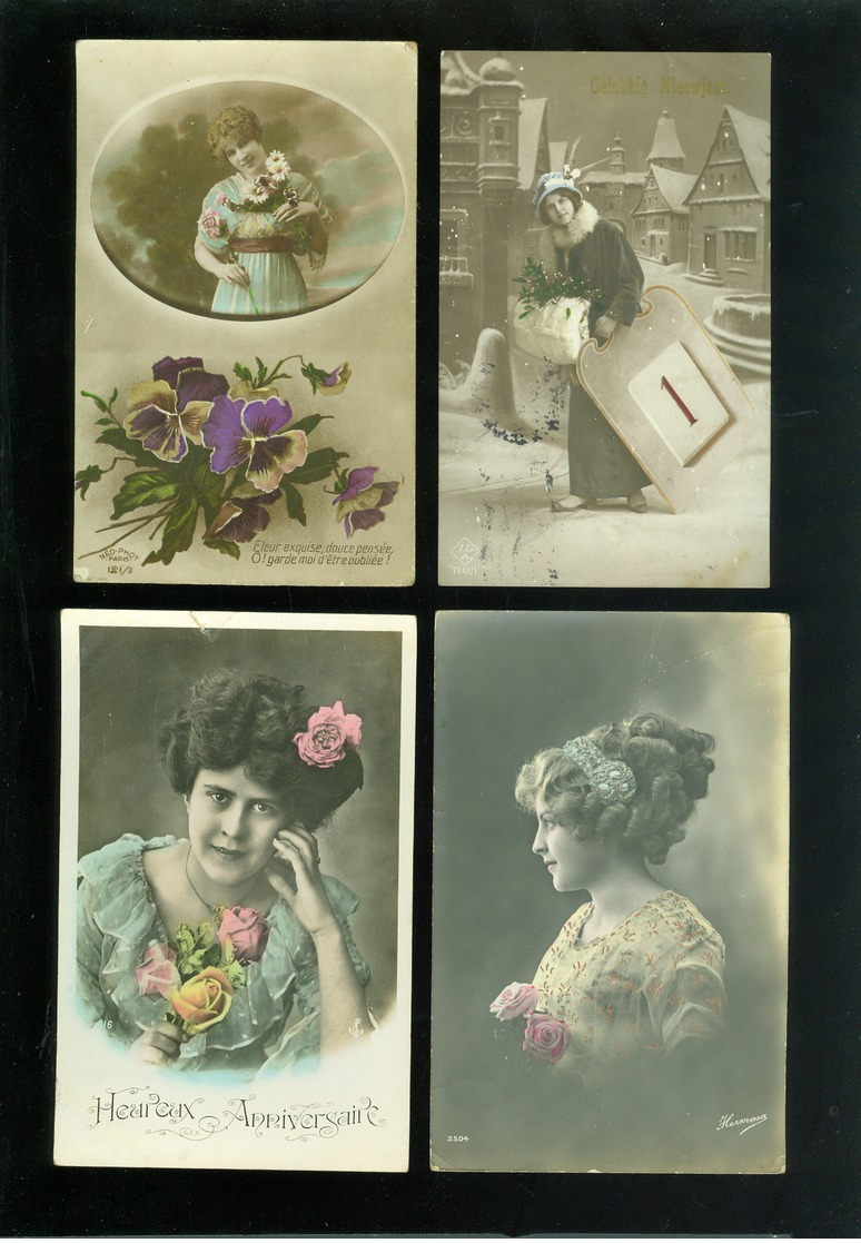 Beau lot de 60 cartes postales de fantaisie femmes femme   Mooi lot van 60 postkaarten fantasie vrouwen vrouw - 60 scans