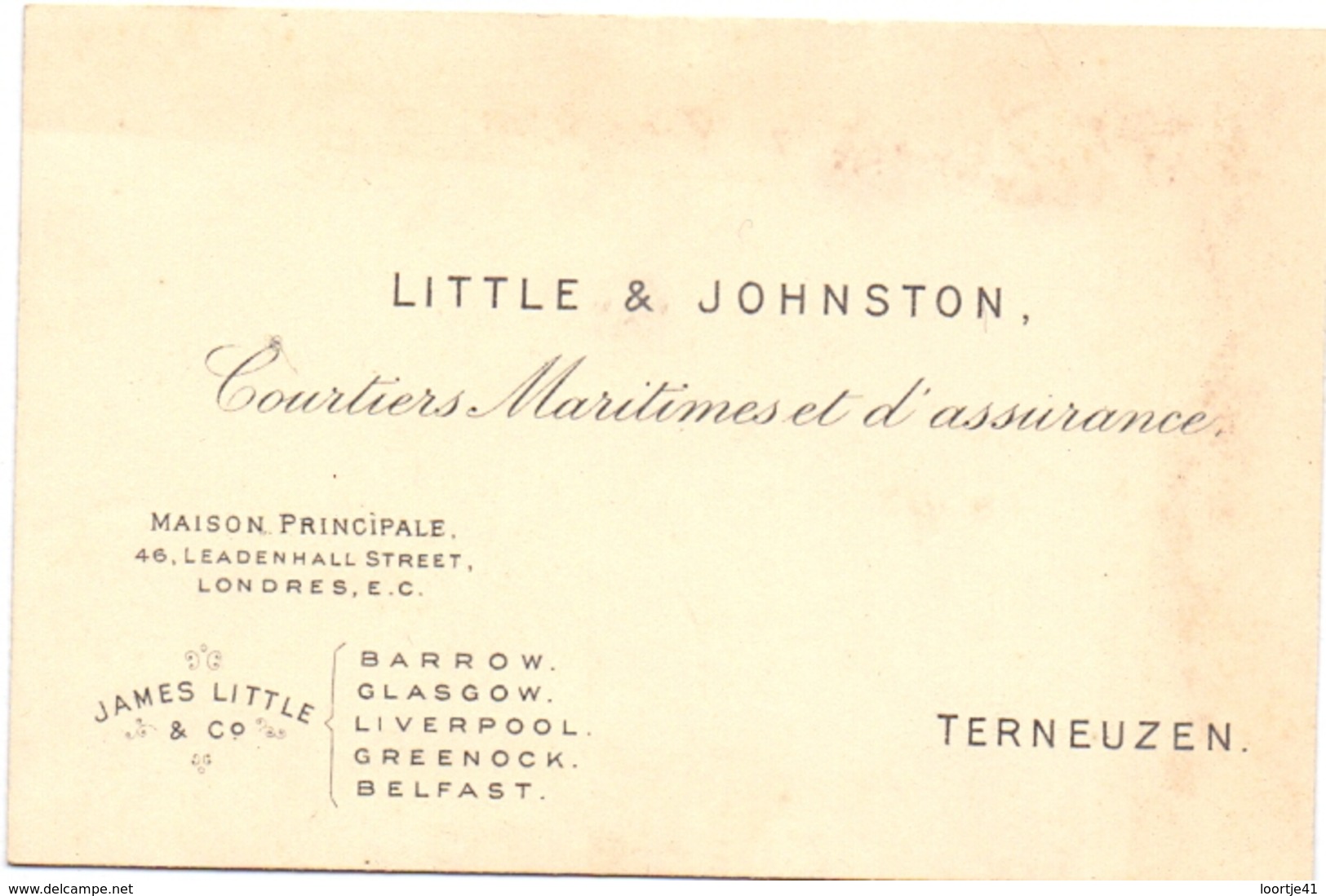 Visitekaartje - Carte Visite - Visiting Card - Little & Johnston - Courtiers Maritimes Londres - Terneuzen - Cartes De Visite