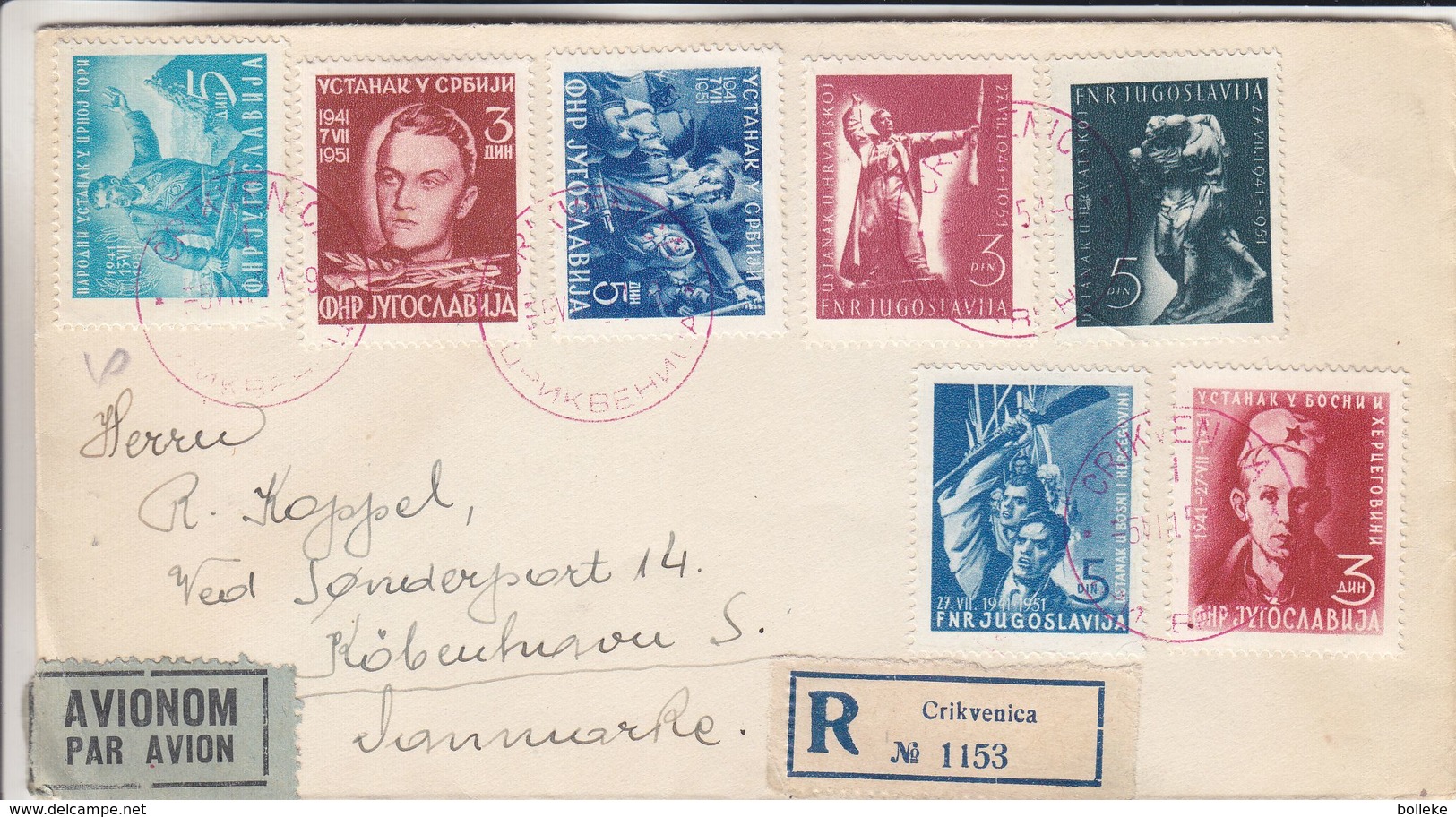 Yougoslavie - Lettre Recom De 1951 - Oblit Crikvenica - Exp Vers Kopenhaven - - Lettres & Documents