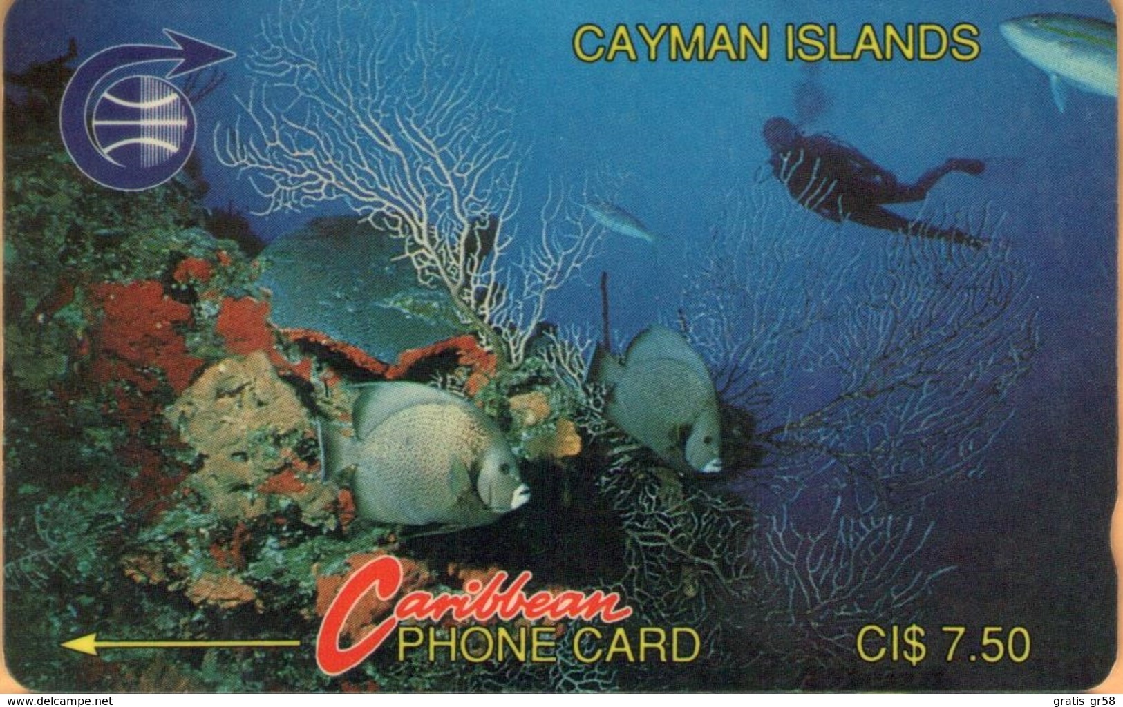 Cayman Island - CAY-3A, GPT, 3CCIA, Diver In Reef (Old Logo),  7.50 $, 56.000ex, 1991, Used - Kaaimaneilanden