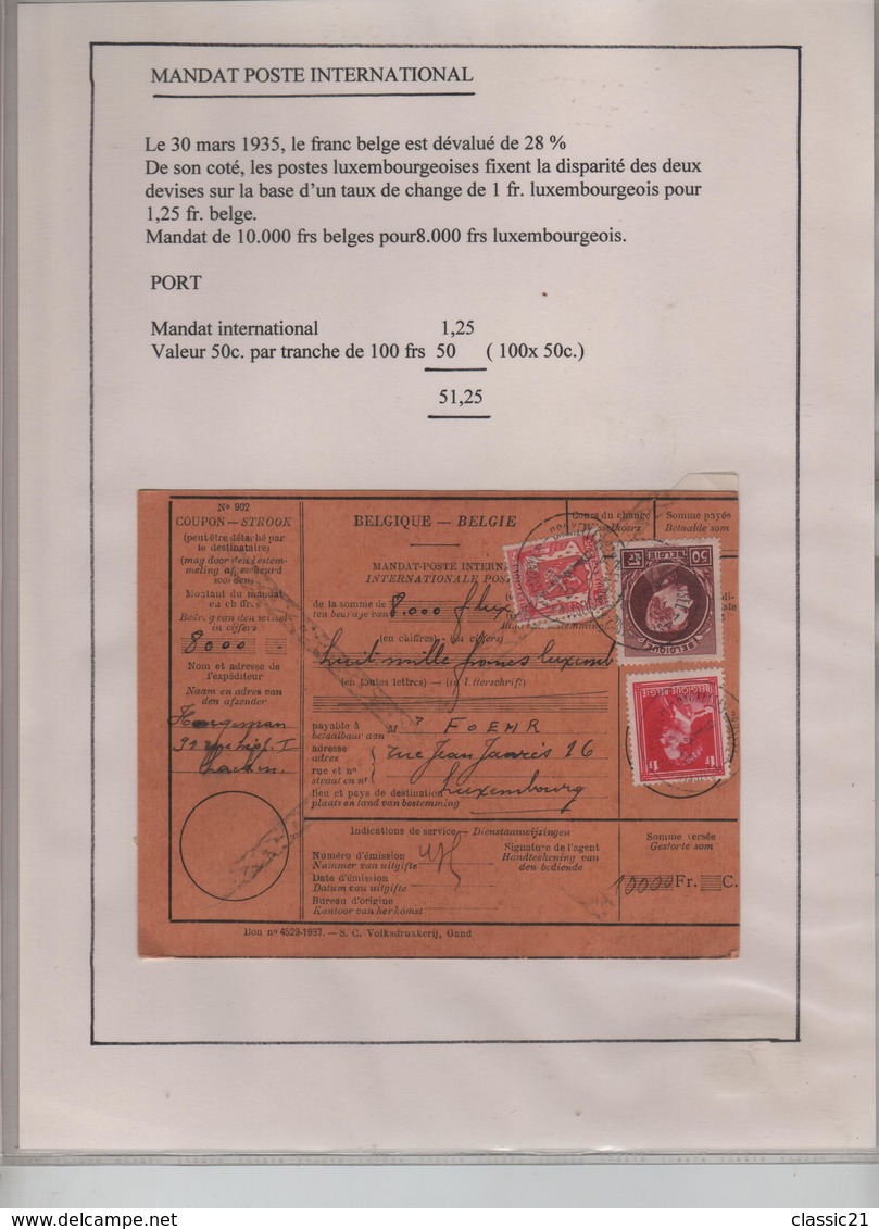 TP 291 Albert Gd Montenez-423-428 S/Mandat Inter.de 10.000 Frs C.Bxl 9/1/1940 De Laeken Via Bxl Central C.T.T. RARE M7 - Covers & Documents