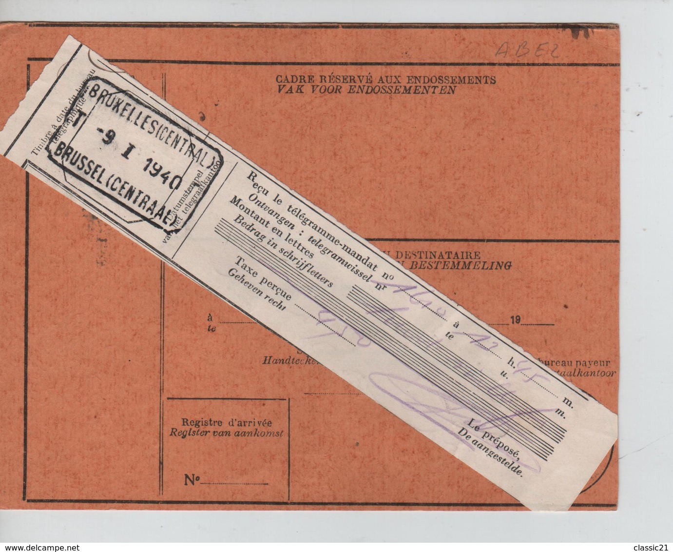 TP 291 Albert Gd Montenez-423-428 S/Mandat Inter.de 10.000 Frs C.Bxl 9/1/1940 De Laeken Via Bxl Central C.T.T. RARE M7 - Covers & Documents