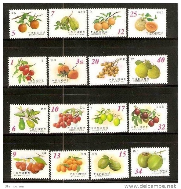 Taiwan 2001-2003 Complete Series Fruit Stamps Apple Guava Pear Melon Plum Pomelo Avocado Lemon Coconut Flora - Unused Stamps