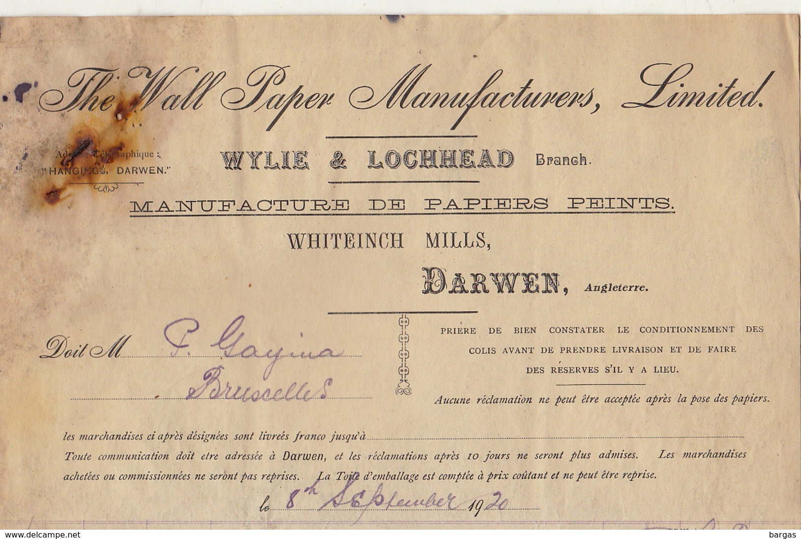 Document 1920 The Wall Paper Manufacrurers Papiers Peints Darwen Angleterre - Regno Unito