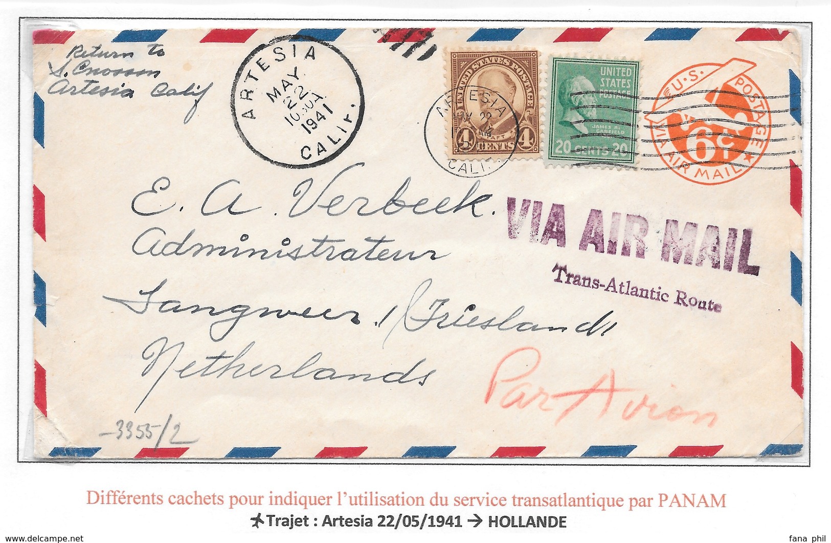 PANAM WW2 - 1941 - FAM-18 US Clipper Airmail Postal Stationery To NETHERLANDS Via Transatlantic Route German Censor E - Avions