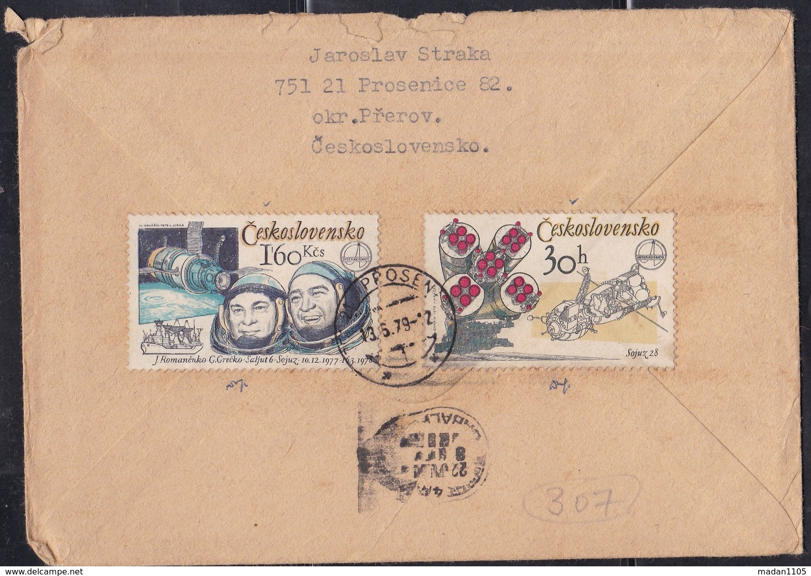 CZECHOSLOVAKIA, 1979, Airmail Cover To India With 5 Different Stamps Intercosmos Complete Set - Sobres