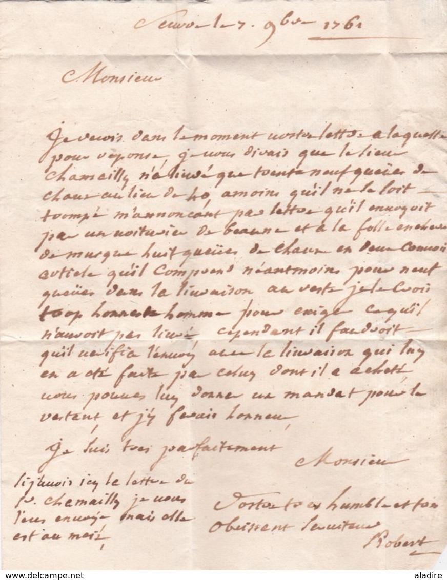 1761 - Lettre-parchemin De Neuville, Nièvre Vers Beaune, Côte D'Or - Mention Manuscrite "Seurre" - Règne Louis XV - 1701-1800: Vorläufer XVIII