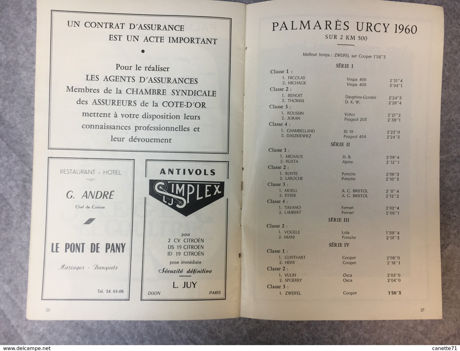 Course De Cote Automobile De Bourgogne Championnat De France De La Montagne 10 Septembre 1961 - Programmes