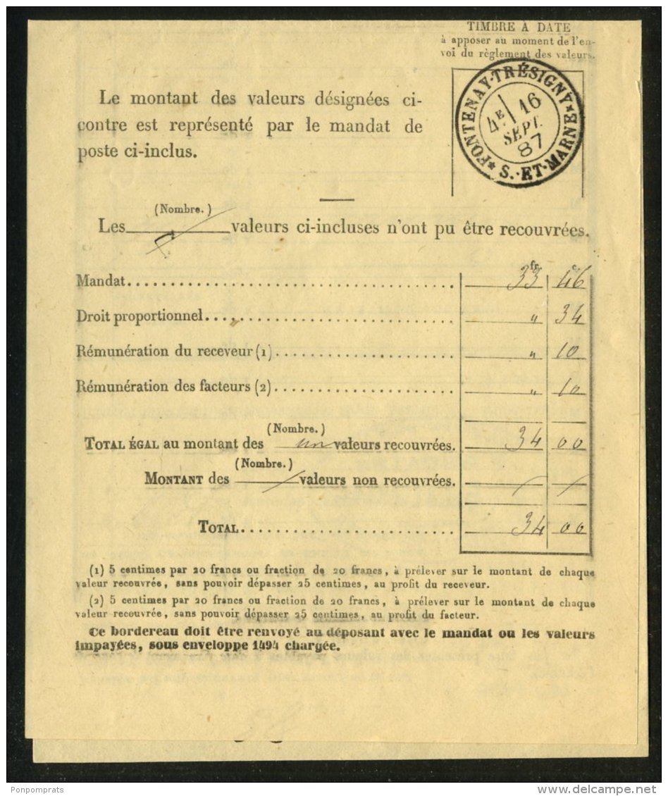 SEINE ET  MARNE : Pli CHARGE Administratif CàDate Type 18 Avec étoile De FONTENAY-TRESIGNY Pour PROVINS - Cachets Manuels