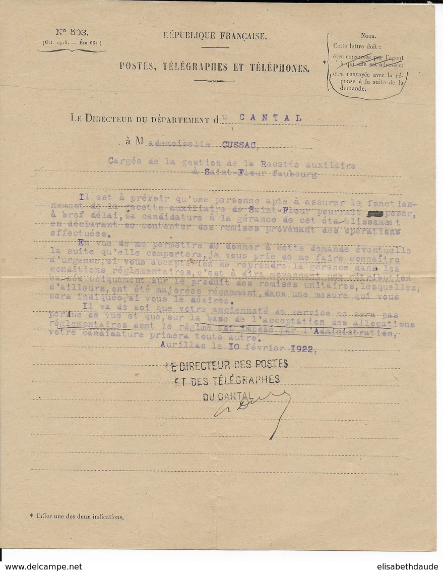 1904/1941 - SUPERBE ARCHIVE (20 LETTRES + PHOTOS + COUPURE JOURNAL) d'une GERANTE de POSTE à ST FLOUR (CANTAL) 11 SCANS