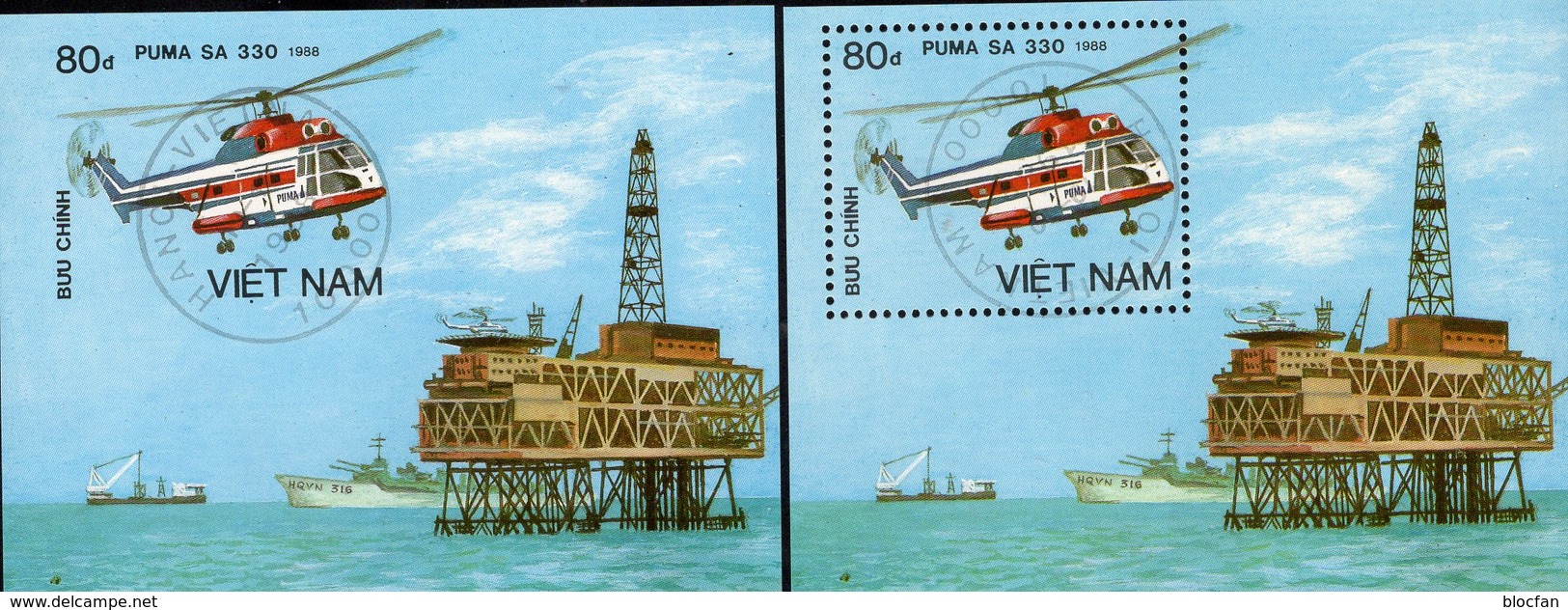 Hubschrauber Der Welt 1989 Vietnam Block 68 A+B O 9€ Erdöl-Plattform Bloque S/s Air Bloc Souvenir Sheet Bf Viet Nam - Viêt-Nam