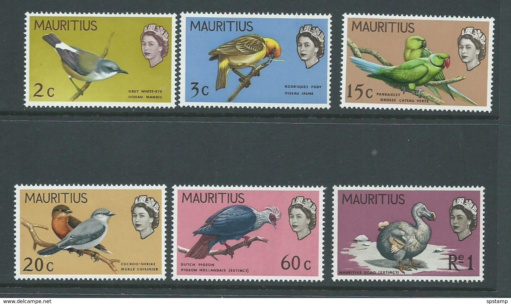 Mauritius 1968 Bird Definitives New Colours Set Of 6 MNH , 2c With Gum Crease - Mauritius (1968-...)