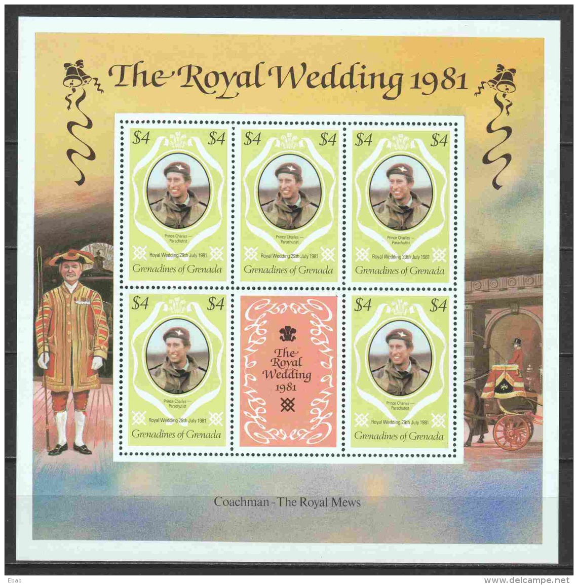 Grenada Grenadines 1981 Mi 447-449-450A + Kleinbogen 446-448-450C + Block 56 MNH ROYAL WEDDING - Koniklijke Families