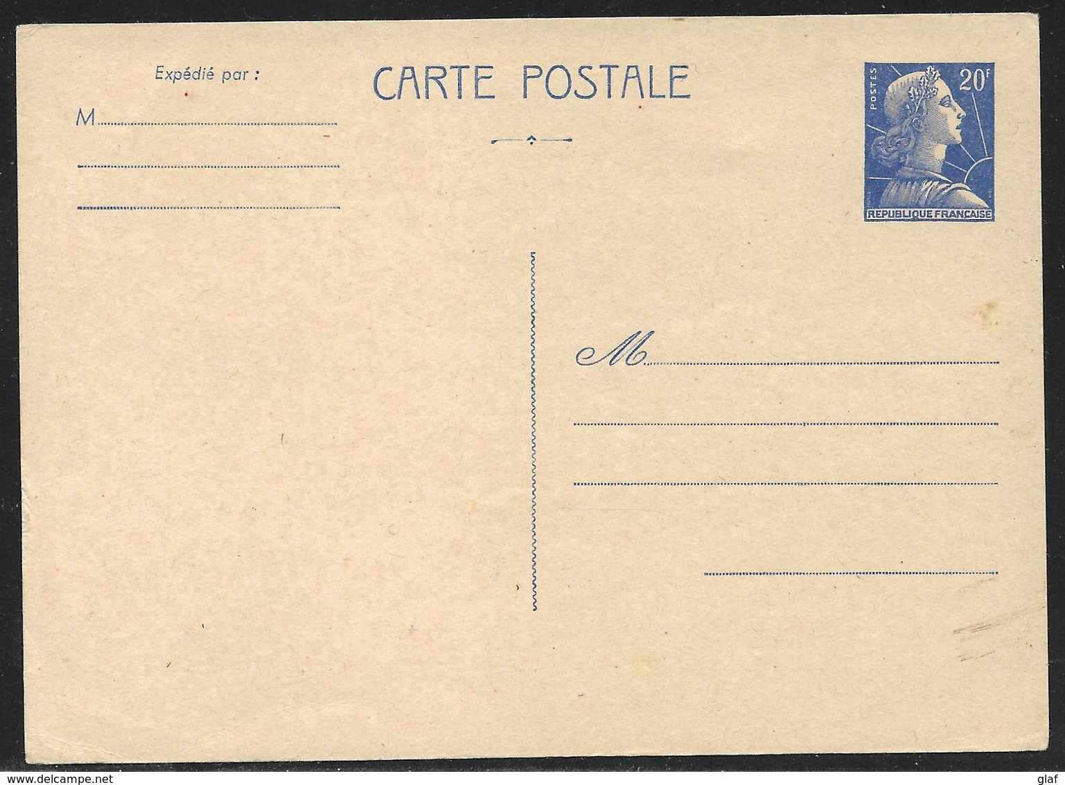 Entier Postal Carte Postale 20 F Marianne De Muller Neuve - 1955-1961 Marianne De Muller