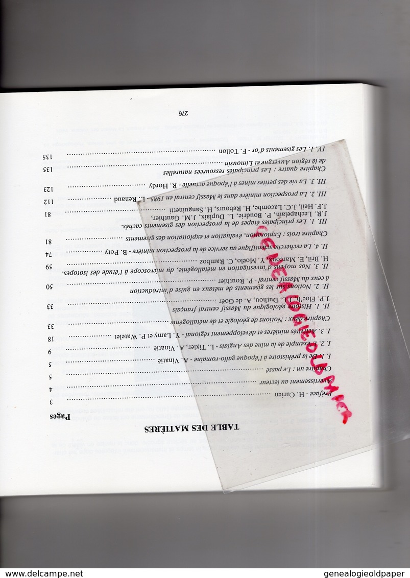 15-87-23-19-03-43-63- RICHESSES SOUS SOL AUVERGNE LIMOUSIN-AURILLAC 1986-LOGES-MURAT- WATELET-BRIL-CURIEN-MINES-URANIUM- - Auvergne