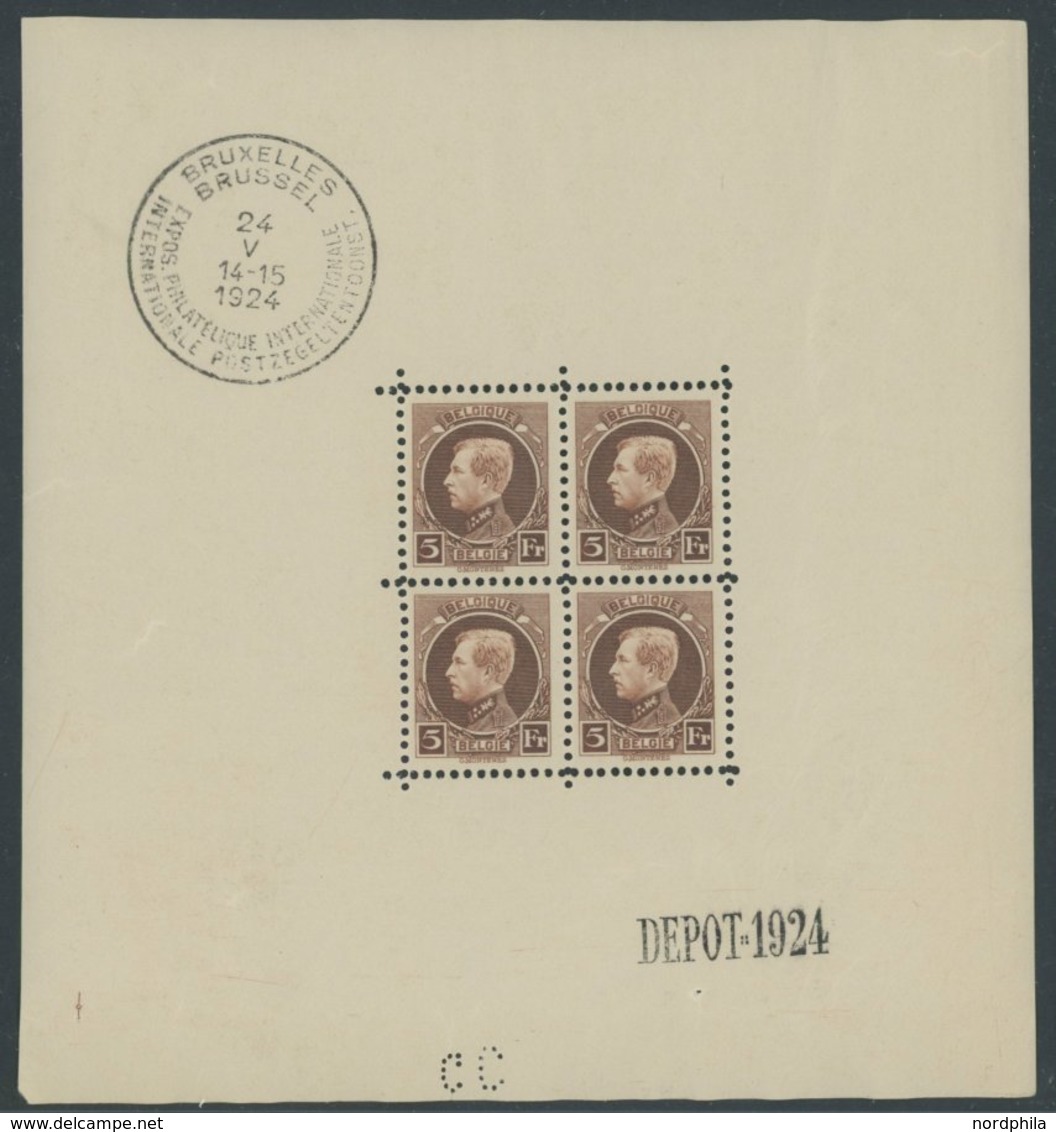 BELGIEN 186KB **, 1924, 5 Fr. Internationale Briefmarkenausstellung Im Kleinbogen (4), Leichte Randunebenheiten Sonst Pr - Sonstige & Ohne Zuordnung
