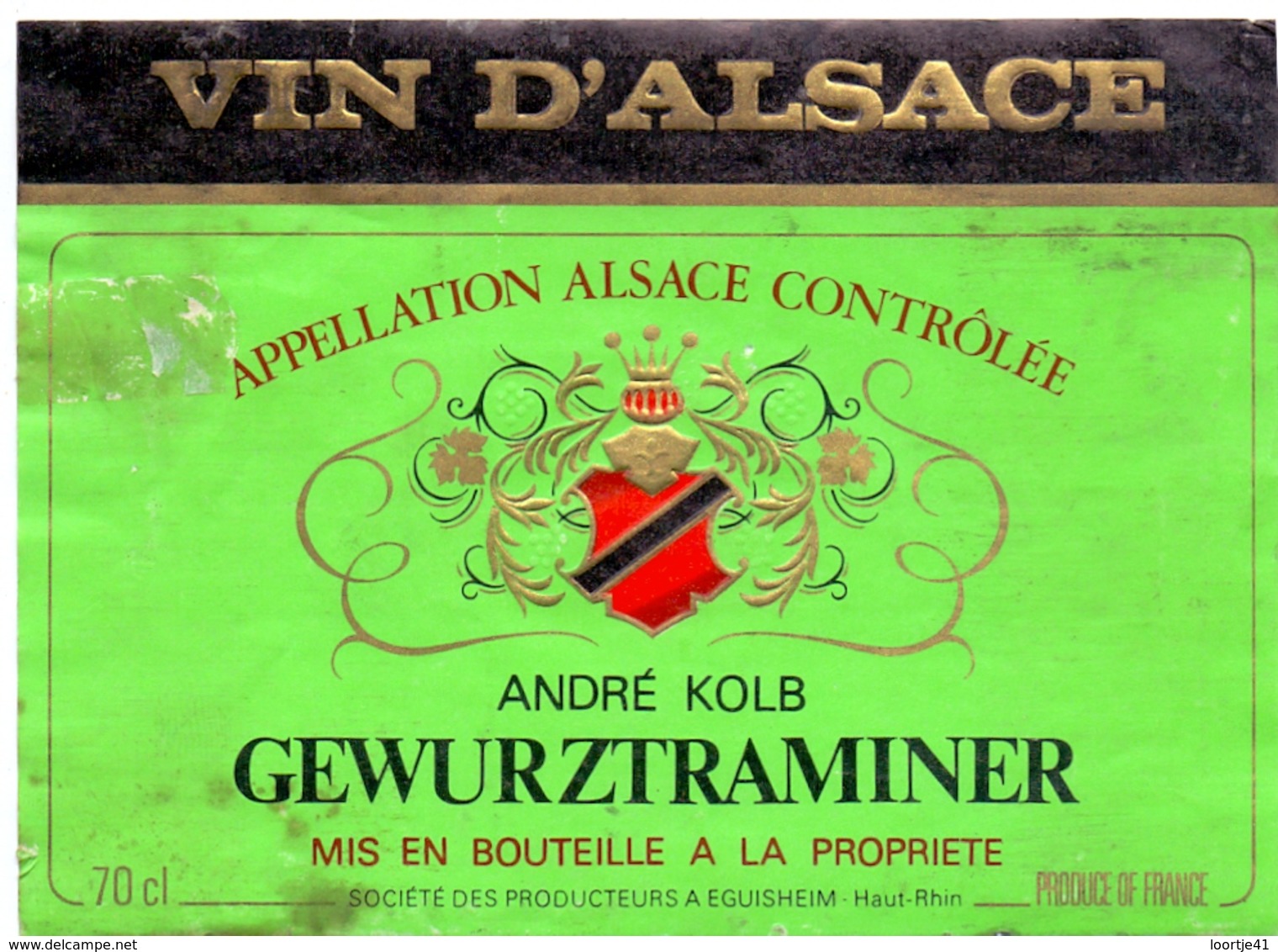 Etiket Etiquette - Vin - Wijn - D'Alsace - Gewurztraminer - Andre Kolb - Eguiseheim - Gewurztraminer