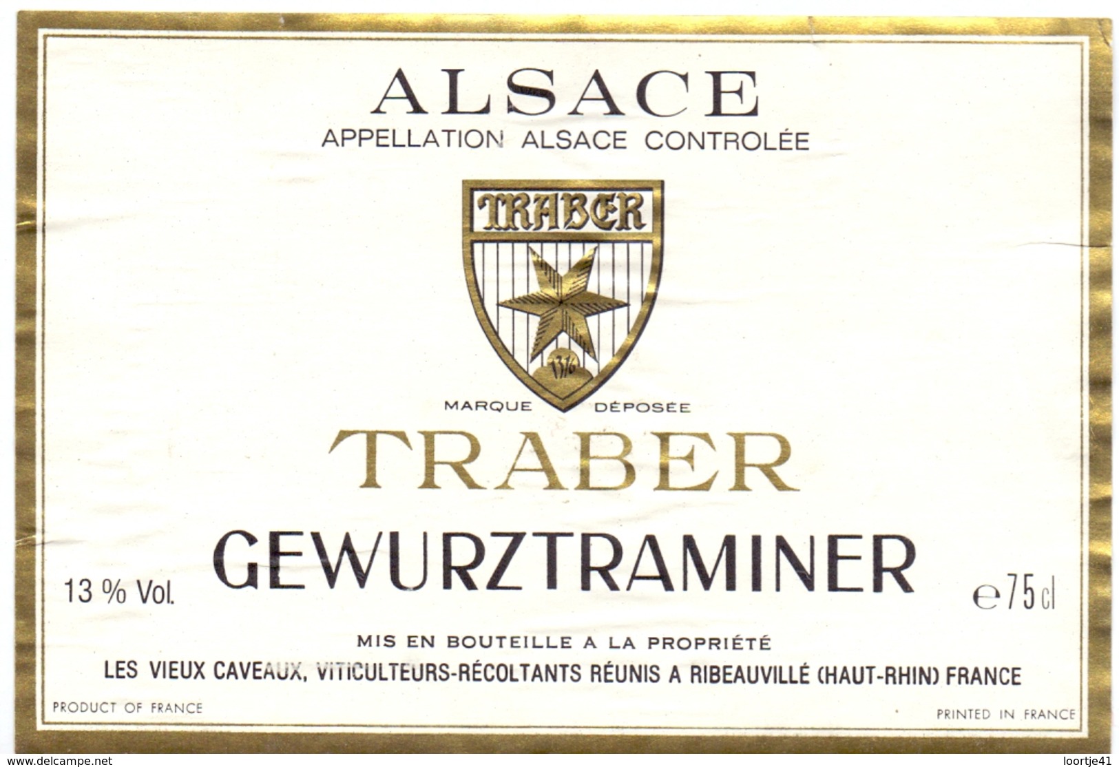 Etiket Etiquette - Vin - Wijn - D'Alsace - Gewurztraminer - Traber - Ribeauvillé - Gewurztraminer