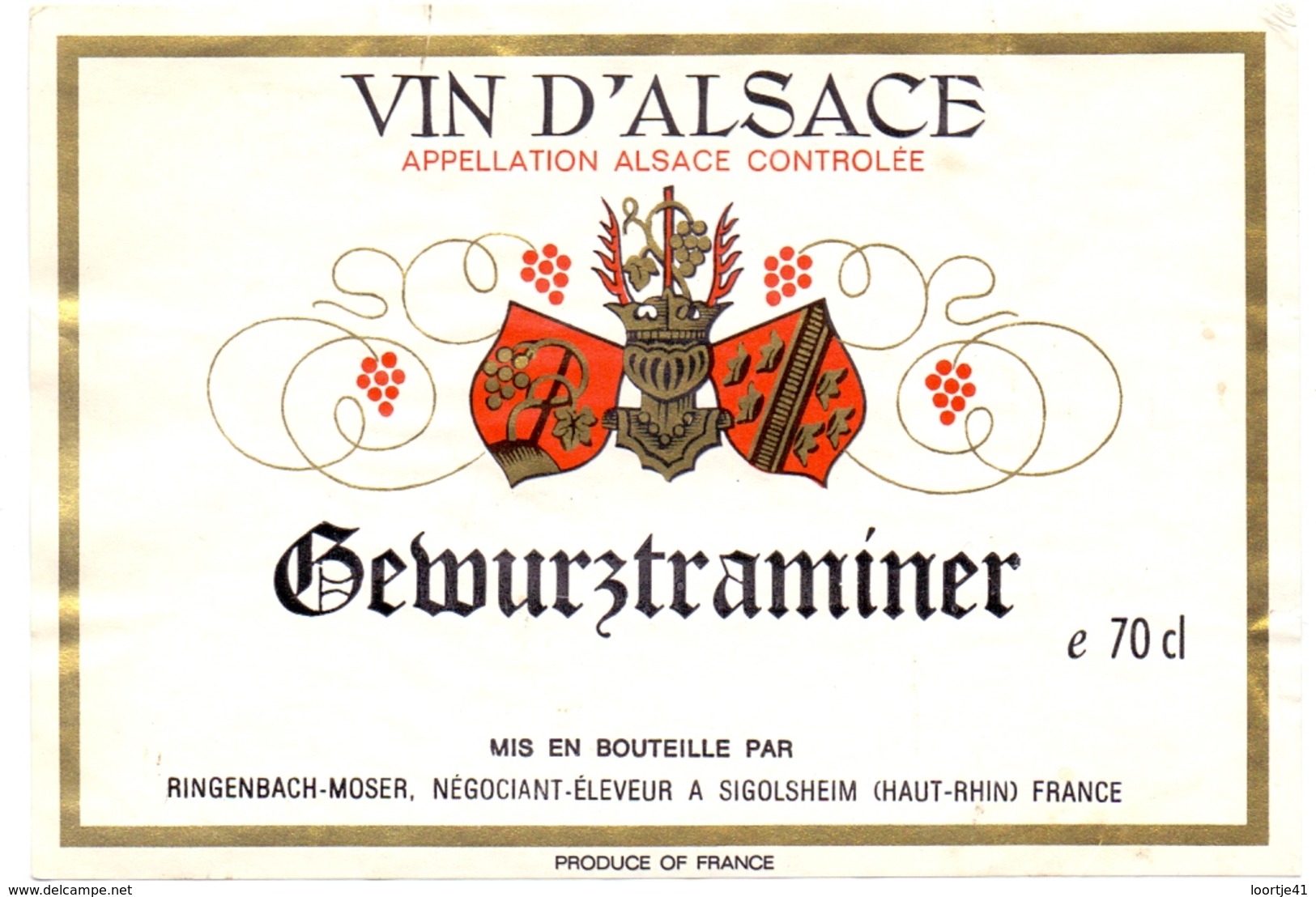 Etiket Etiquette - Vin - Wijn - D'Alsace - Gewurztraminer - Sigolsheim - Gewurztraminer