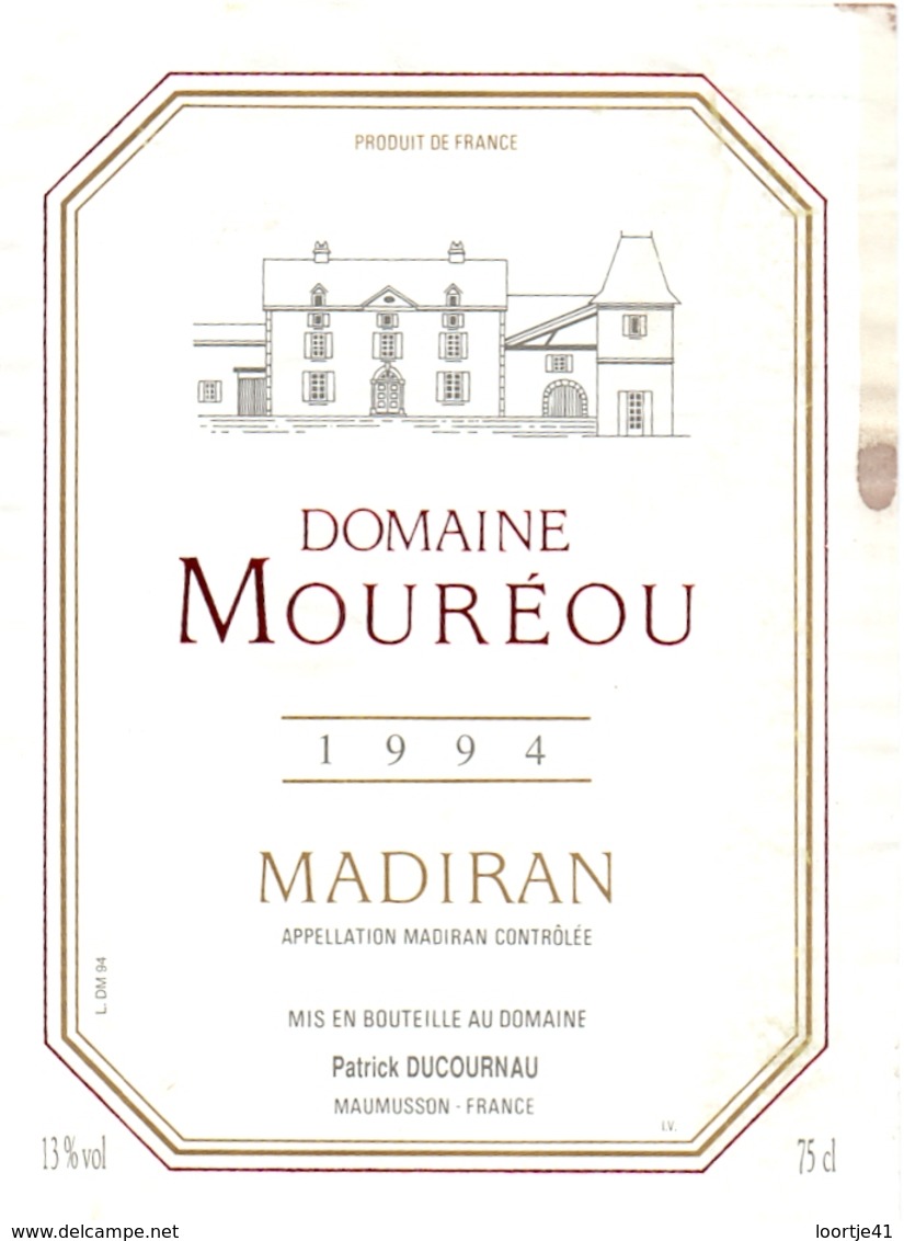 Etiket Etiquette - Vin - Wijn - Domaine Mouréou - Madiran - 1994 - Madiran