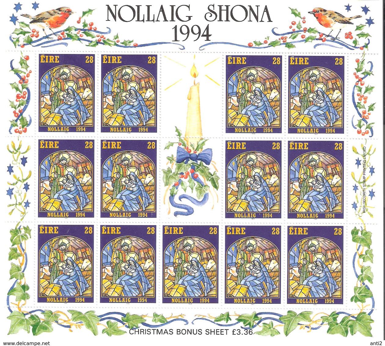 Ireland 1994 Christmas - , Mi 878 In Sheet With 13 Stamps And 2 Zf, Unused - Unused Stamps