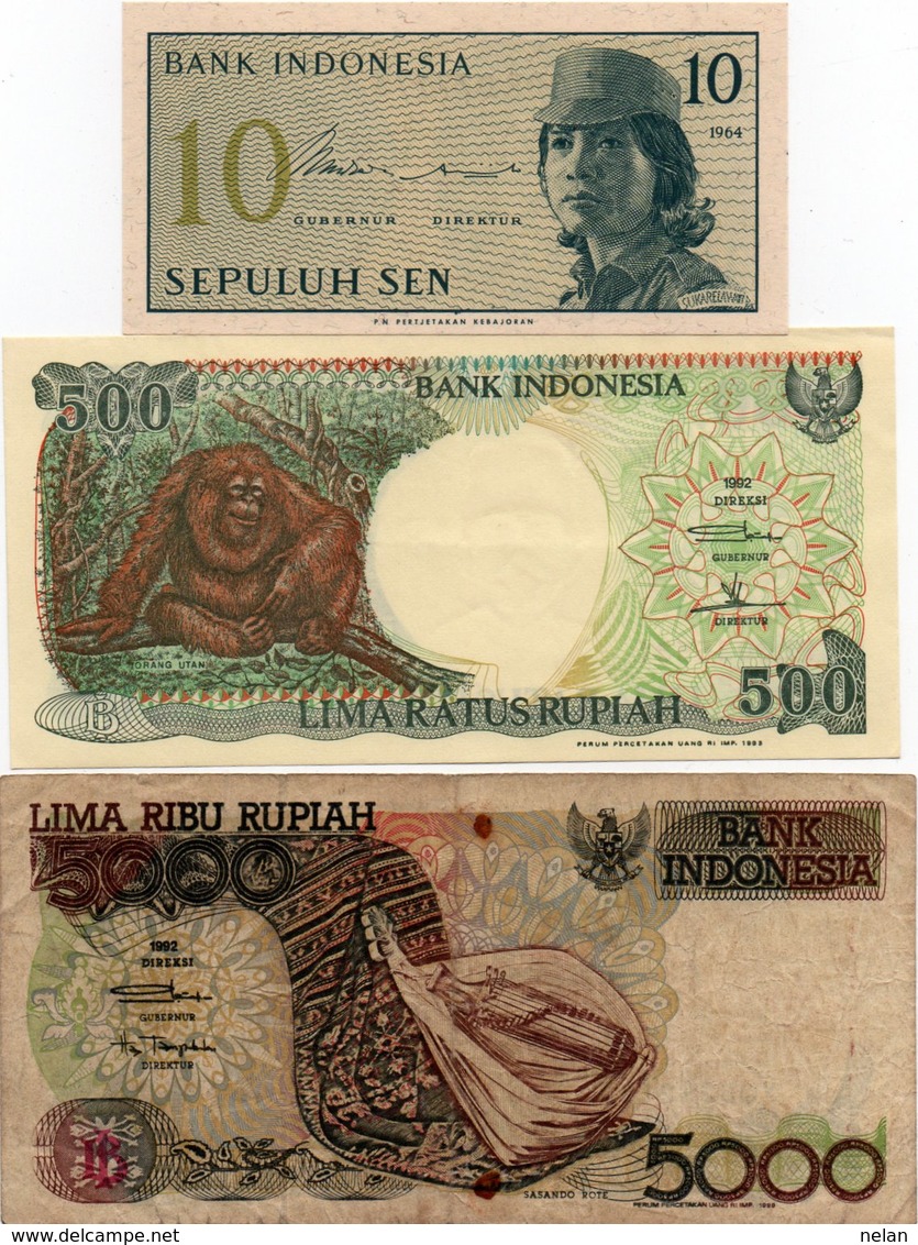 INDONESIA-LOTTO 3 BANCONOTE-10 SEN.500,5000 RUPIAH- VG-UNC - Indonesien