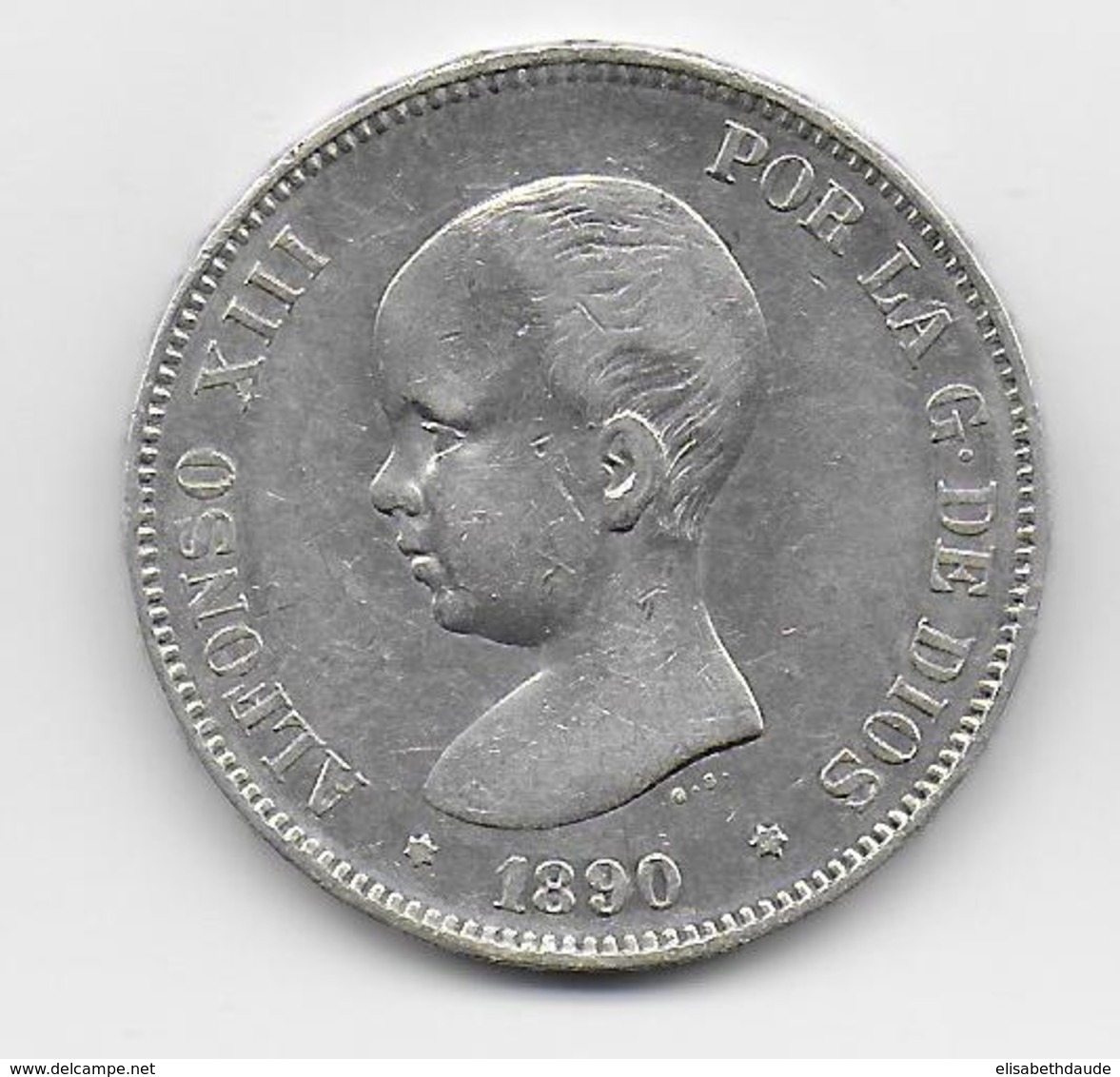 ESPAGNE - 5 PESETAS ARGENT 1890 - Premières Frappes