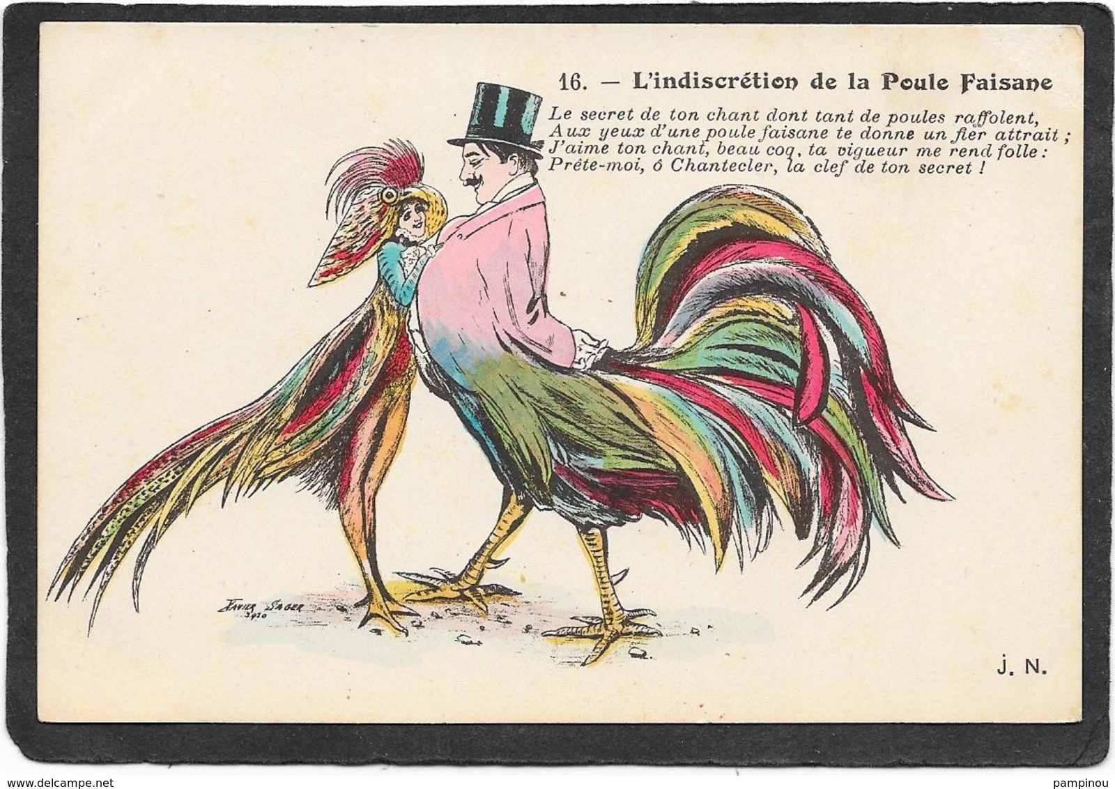 XAVIER SAGER.  L'indiscrétion De La Poule Faisane - Chantecler - Coq Et Poule - Sager, Xavier