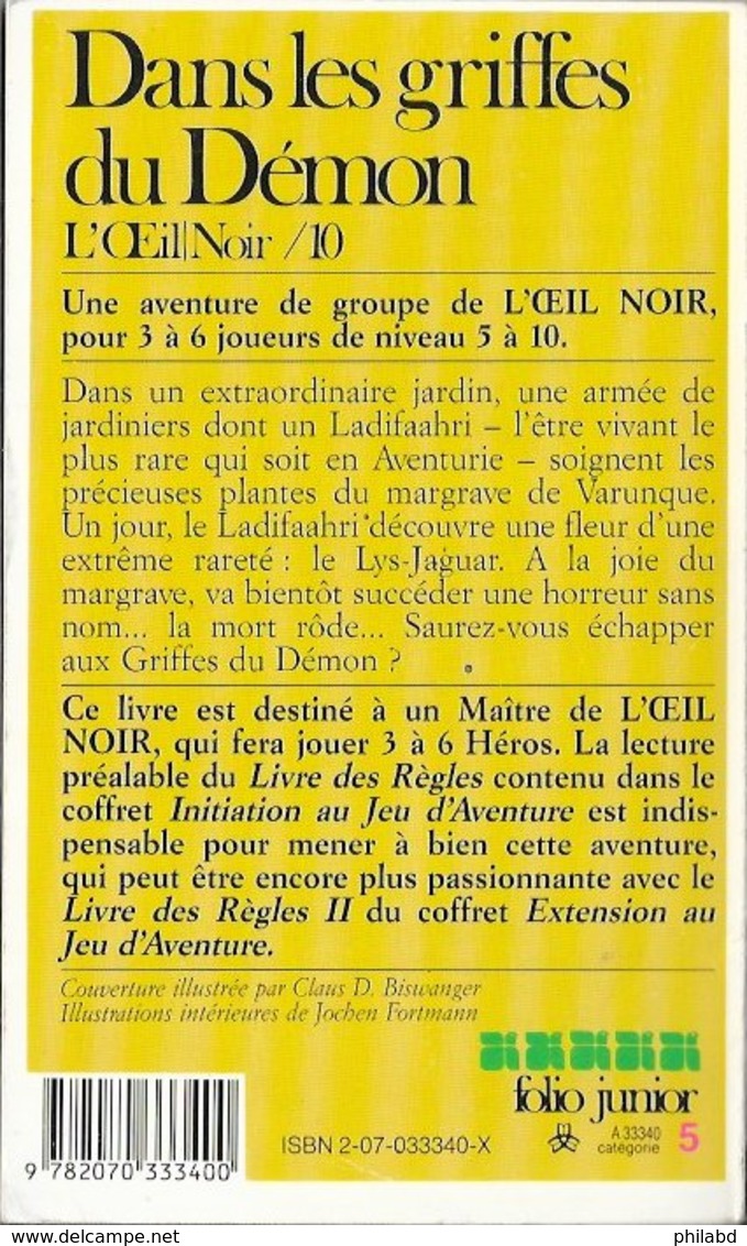 L'Oeil Noir 10 - Dans Les Griffes Du Démon - Folio Junior - 1991 BE - Autres & Non Classés