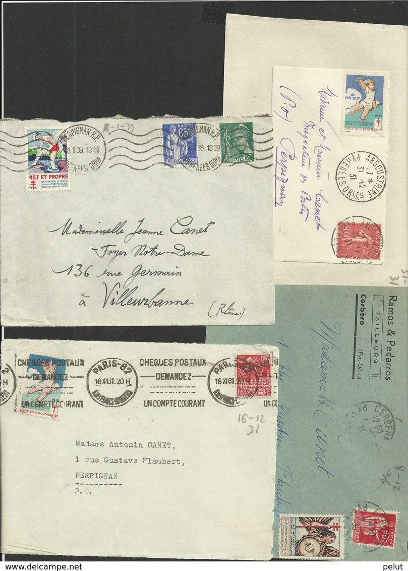 4 Devants De Lettres Avec Vignettes Antituberculose Années 1930 - Briefe U. Dokumente