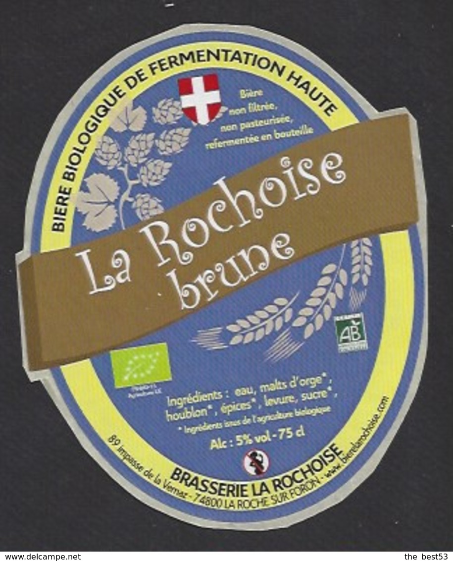 Etiquette De Bière  -  La Rochoise Brune  -  Brasserie La Rochoise  à  La Roche Sur Foron  (74) - Bière