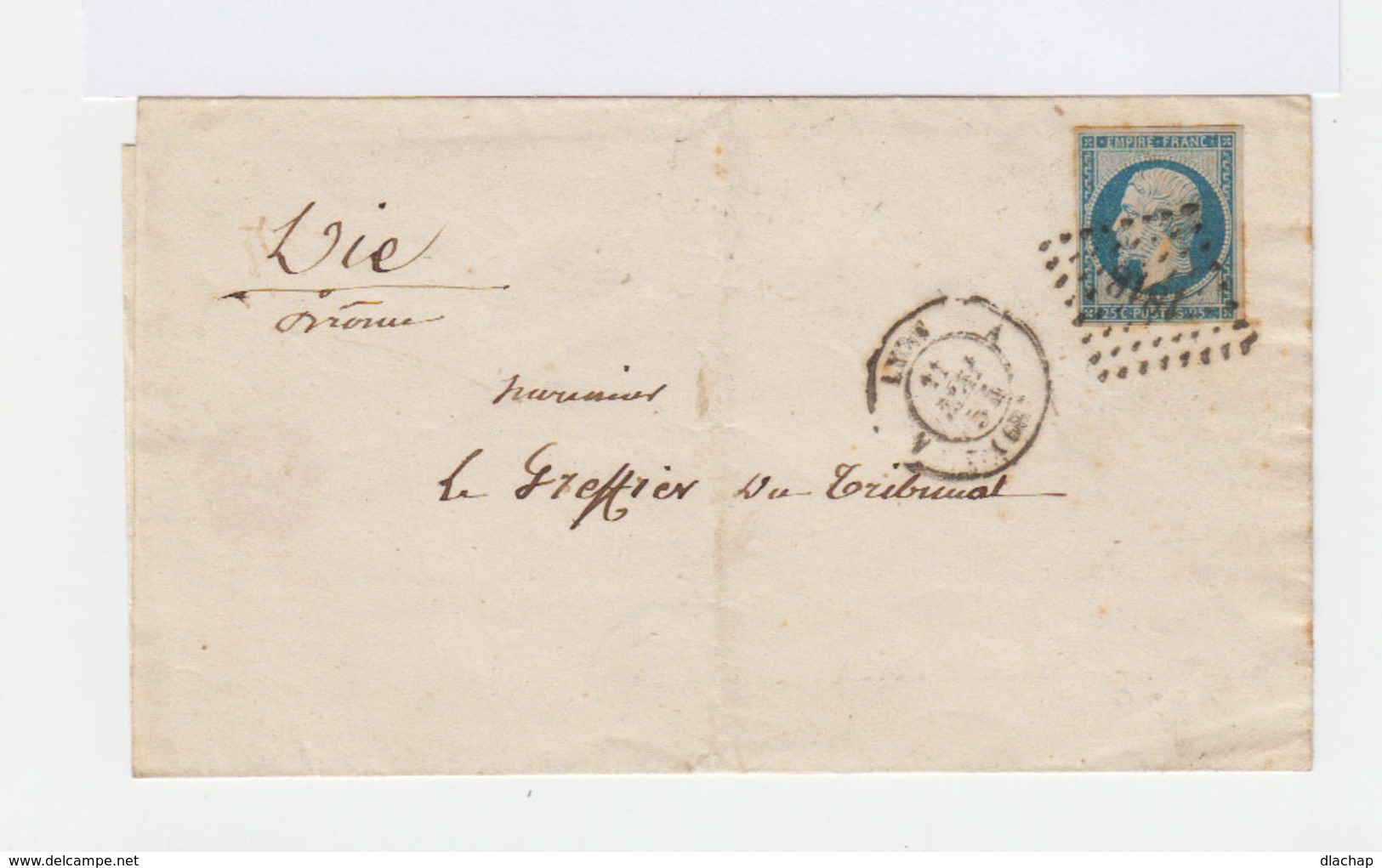 Type Louis Napoléon Bonaparte 25c. Bleu Type I. Oblitéré Sur Enveloppe. Date Cachet: 1854. (534) - 1849-1876: Période Classique