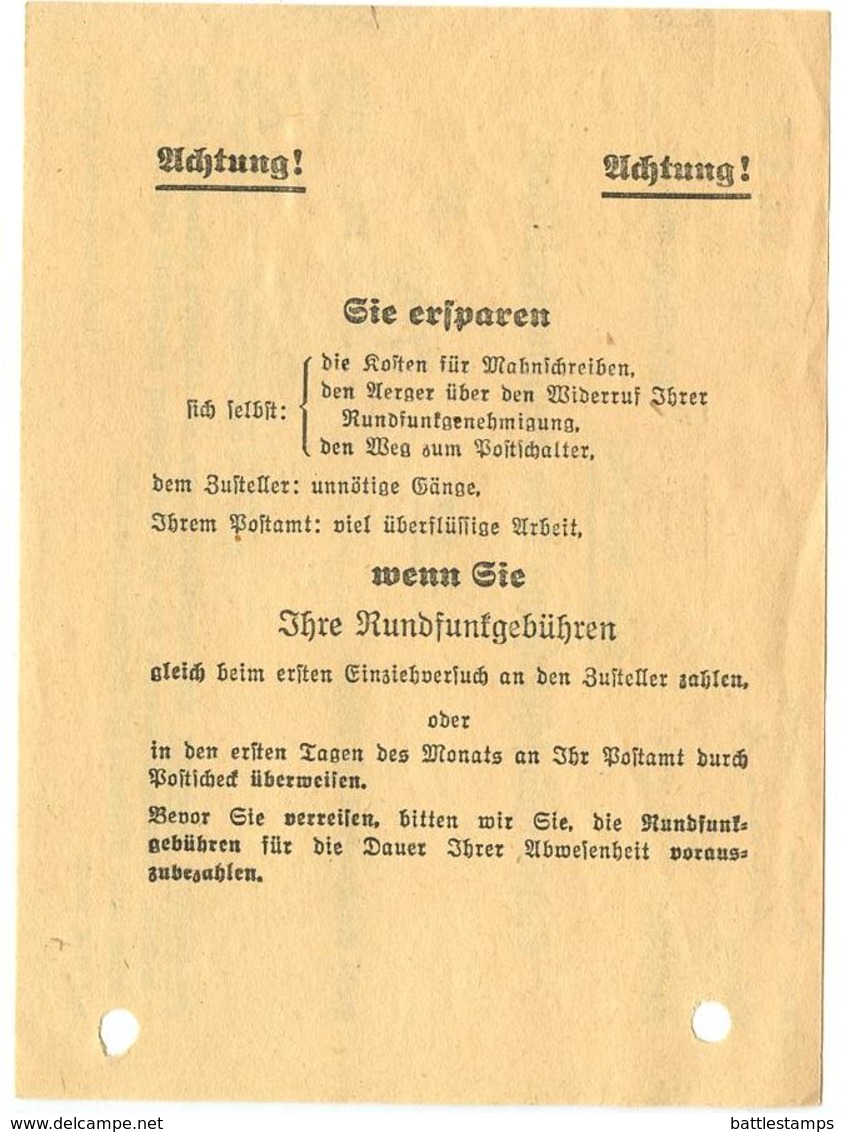 Germany 1944 Berlin-Neukölln, Empfangsbescheinigung über Rundfunkgebühren - 1900 – 1949