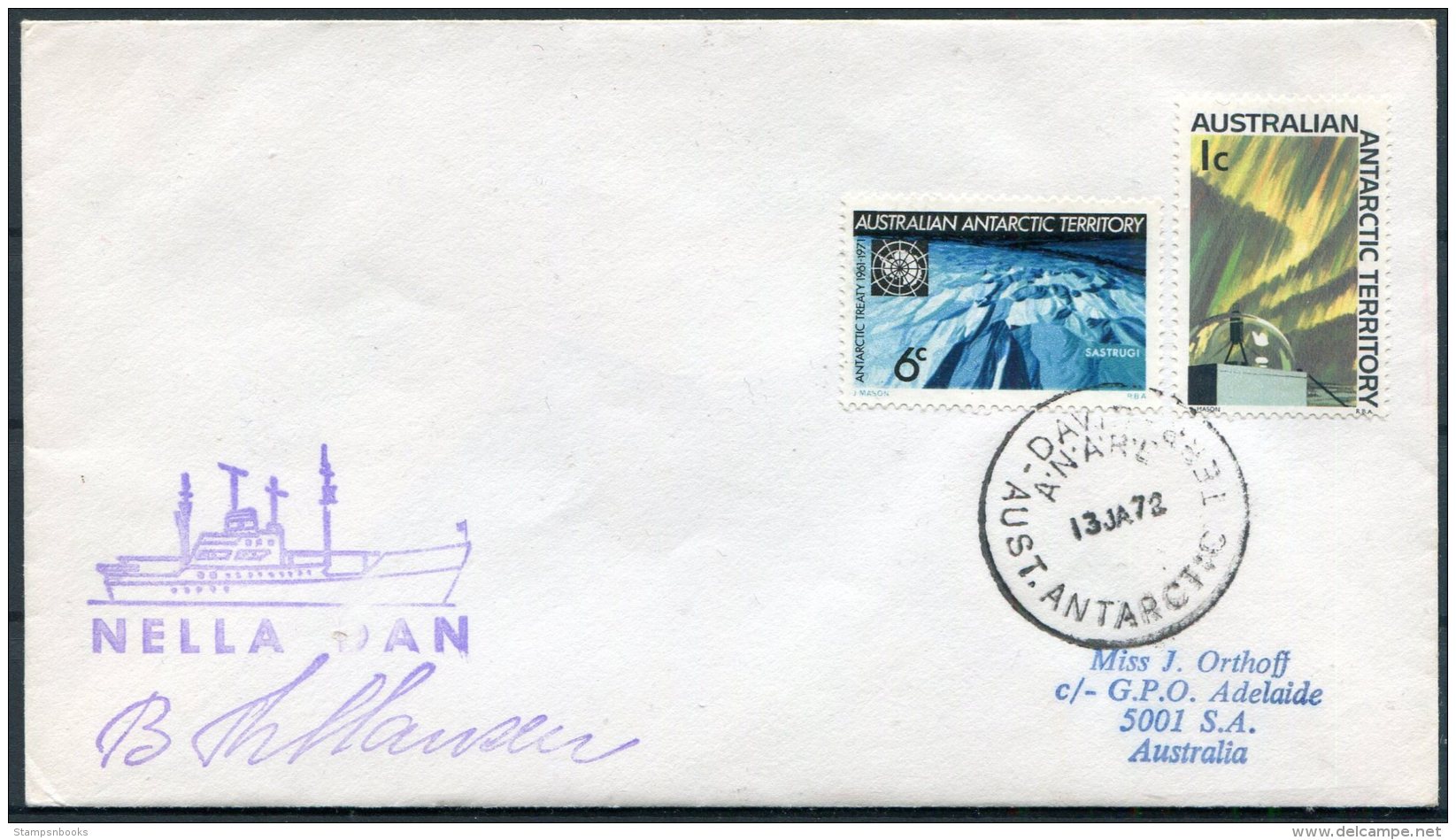 1972 AAT Davis Base Antarctica Polar Ship NELLA DAN Cover - Covers & Documents