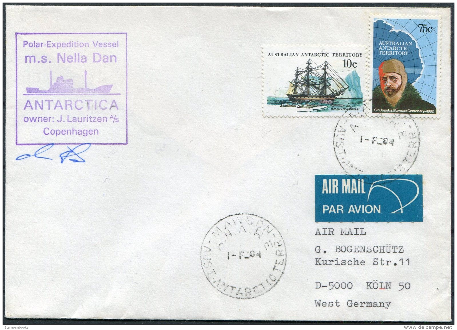 1984 AAT Mawson Antarctica Polar Ship NELLA DAN Cover. Expedition - Storia Postale